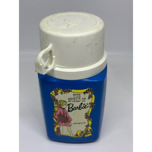 VTG 1973 Barbie Thermos 6.5"x3" Retro The-World-of-Barbie Blue READ - Picture 4 of 8